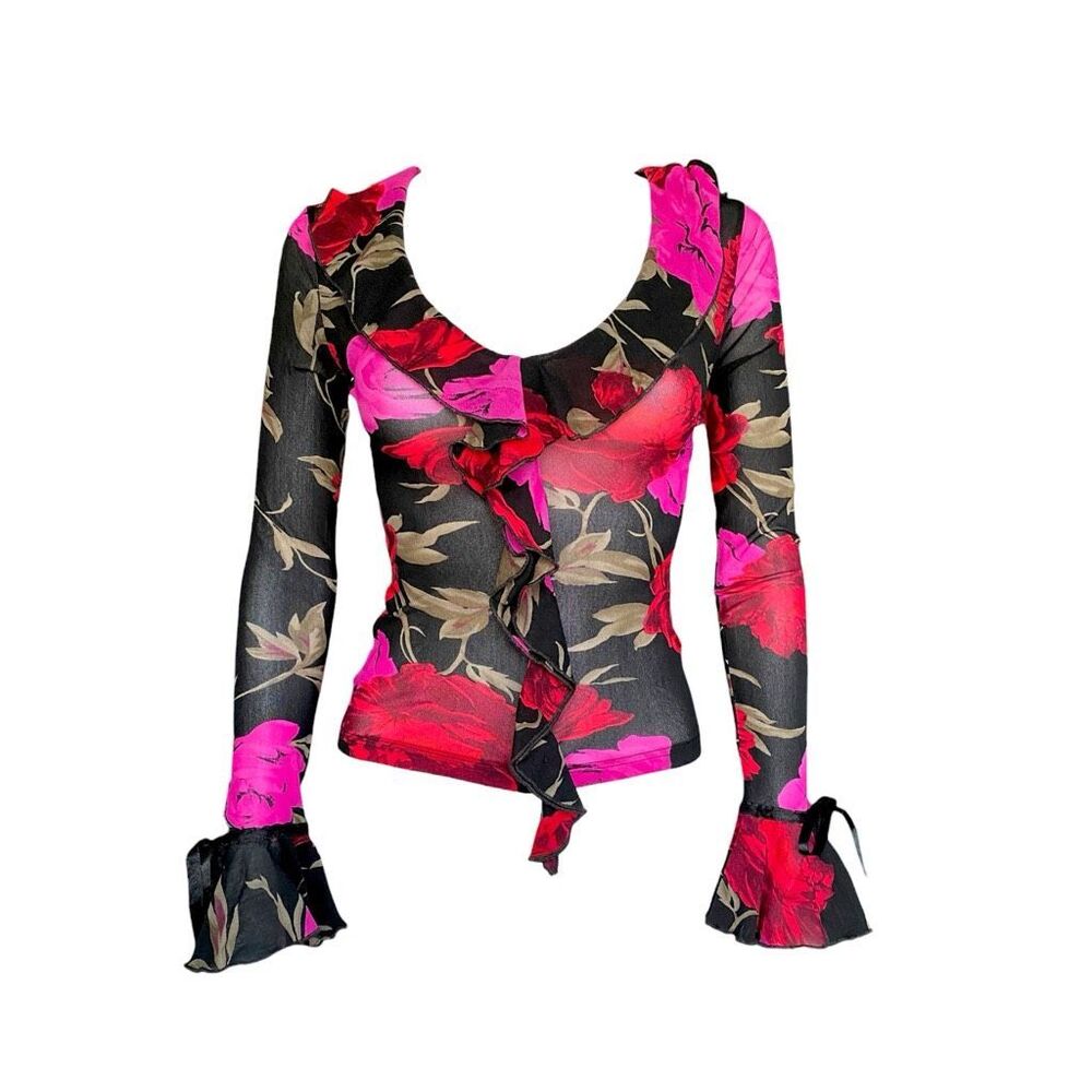 90s euro whimsigoth fitted floral blouse